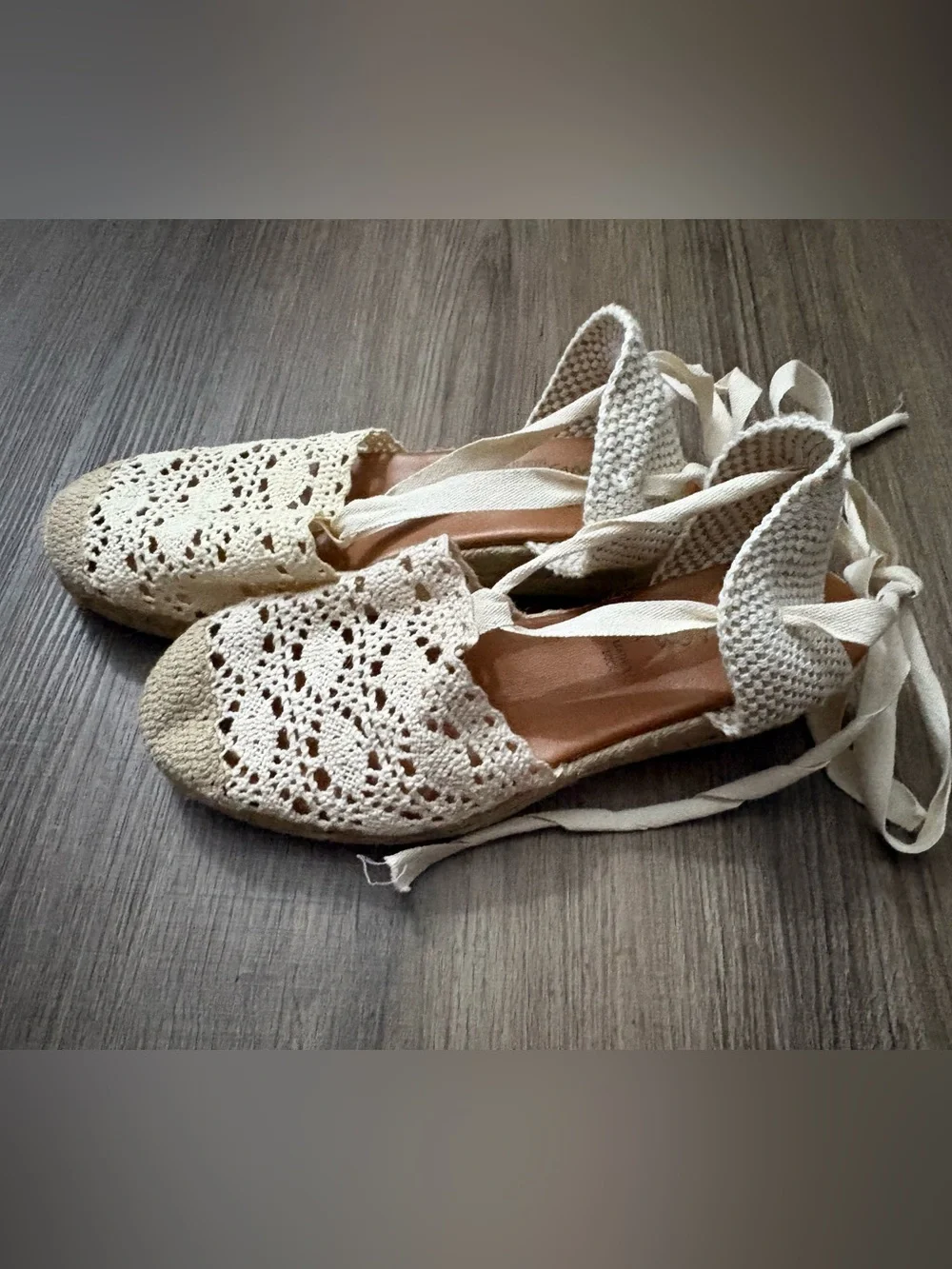 Vionic Cream Crochet Espadrille Flats with Ankle Wrap